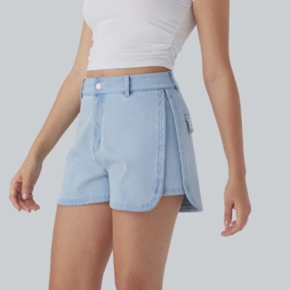 Halara Flex High Waisted Stretch Knit Denim Curved Hem Shorts Size XS - Picture 4 of 10